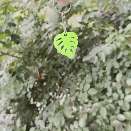 Cute Mini Monstera Leaf Keychain - Bright Green Acrylic, Tropical Plant Keychain, Cute Accessory, Lobster Claw or Wire Keychain
