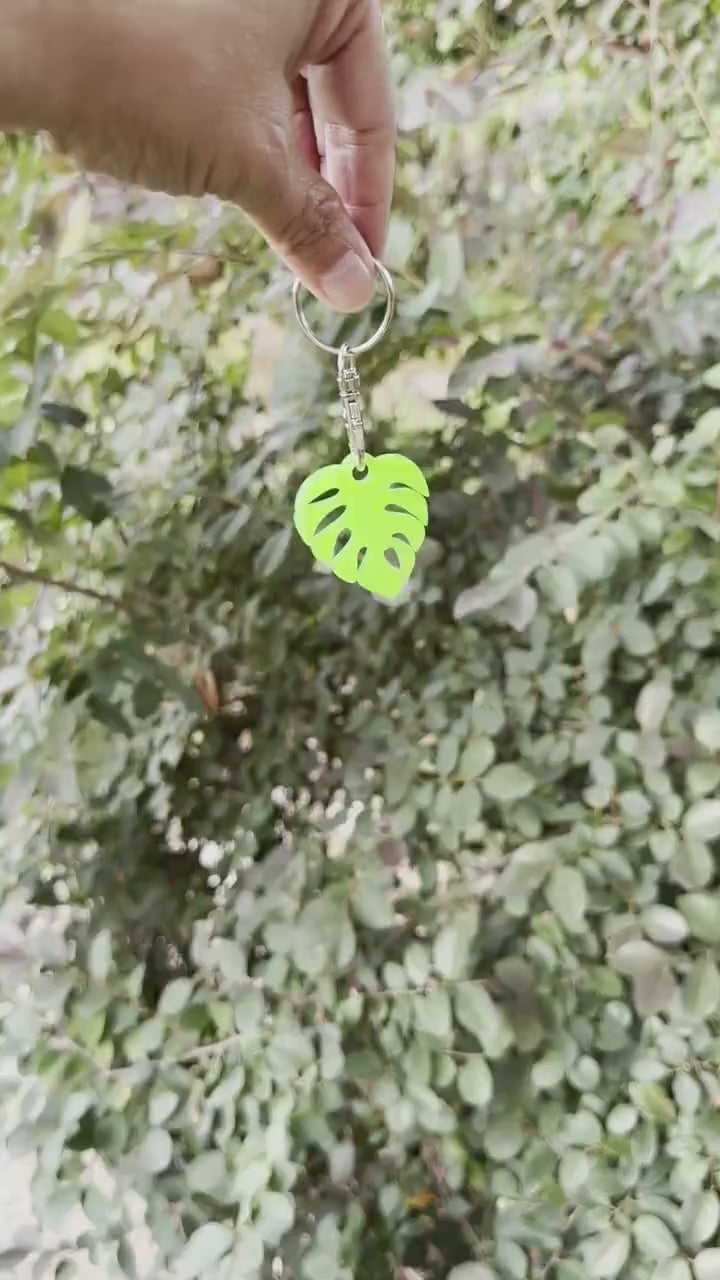 Cute Mini Monstera Leaf Keychain - Bright Green Acrylic, Tropical Plant Keychain, Cute Accessory, Lobster Claw or Wire Keychain